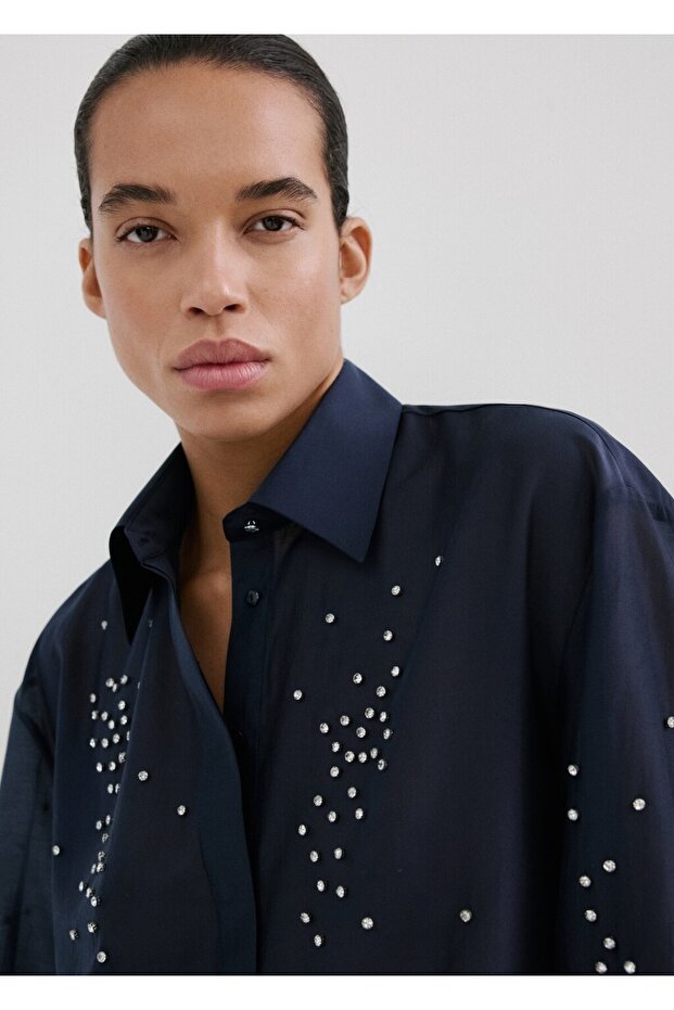 Lyocell strass taşlı gömlek - 6