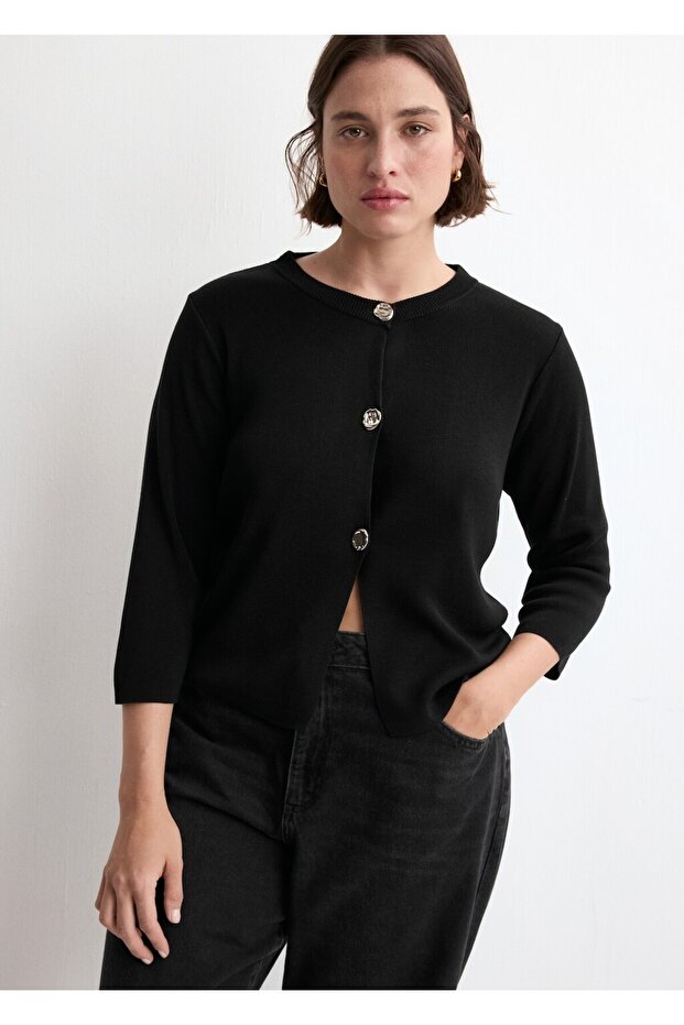 Mücevher düğmeli triko hırka - 8