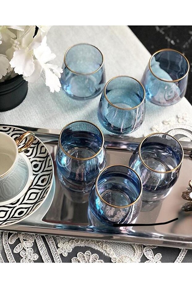 Blue 6-Person Coffee Side Glass Water Glass Set 95 cc