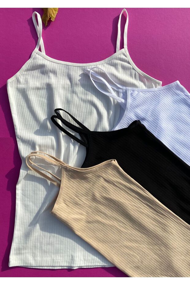 Women's 4-Piece Rope Strap Cotton Fluffy Women's Undershirt (Skin, Black, White and Ecru) 64v20