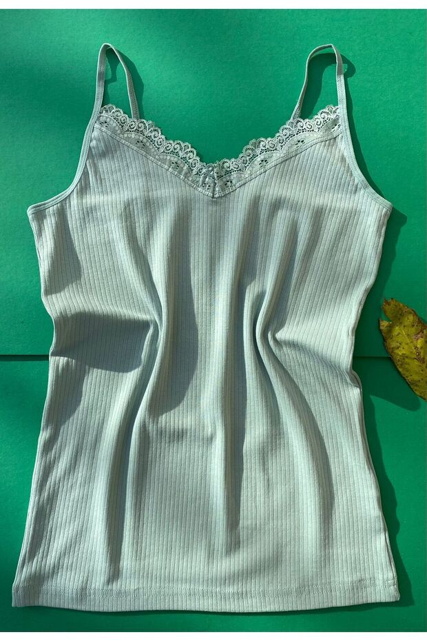 Cotton and Lycra Corded 1 Piece Green Rope Strap Lace Women's Athlete-T-Shirt
