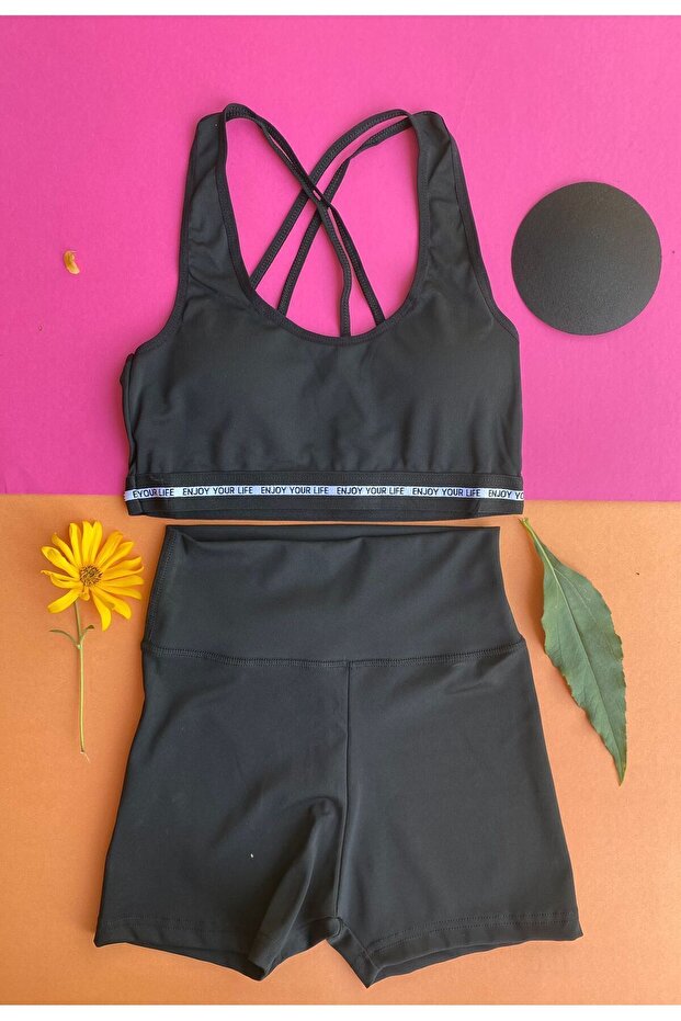 Windowsill and Pool Cover Diving Fabric High Waist Shorts and Bustier with Pads (Set)