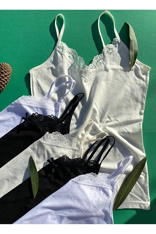 Cotton 6-Piece Rope Strap Ecru, Black and White Color Lace Women's Athlete 60F37