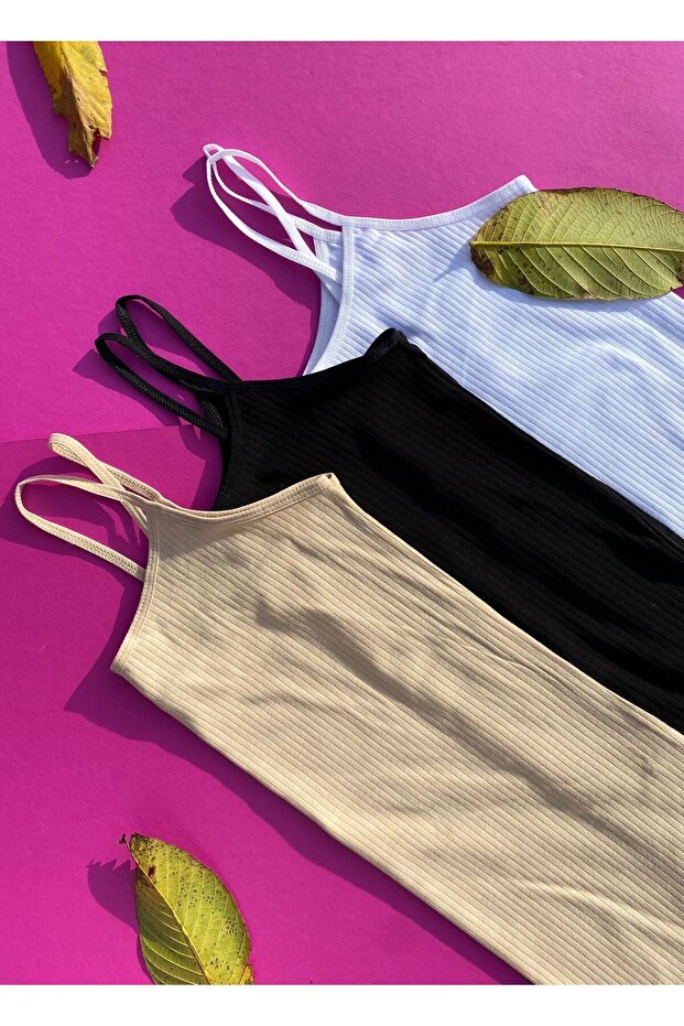 Women's 3-Piece Rope Strap Cotton Lycra Corded Women's Athlete (White, Black and Tan)