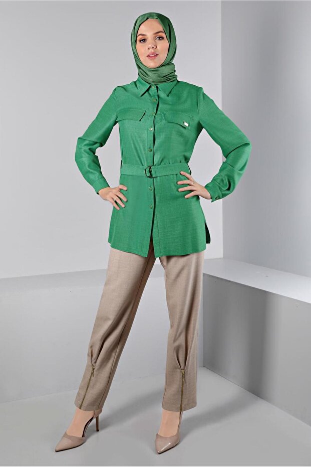 Belted Buttoned Blouse 43368 - 2