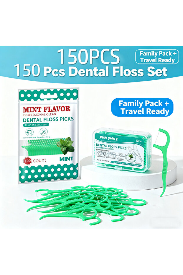 150PCS 30/150/300Pcs Mint Floss Picks: 100Pcs Home Bag + 50Pcs Travel Case, Thin Strong Teeth Clean