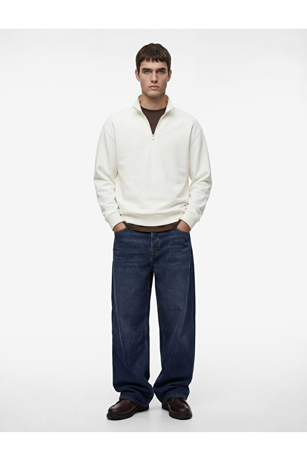 Long Sleeve Ribbed Basic Half Zip Sweatshirt