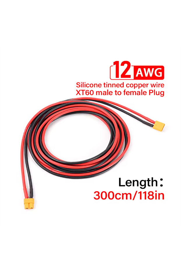 300cm 12AWG XT60 Male Female Conversion Plug Connection Cable 300CM Silicone Wire Battery Connector