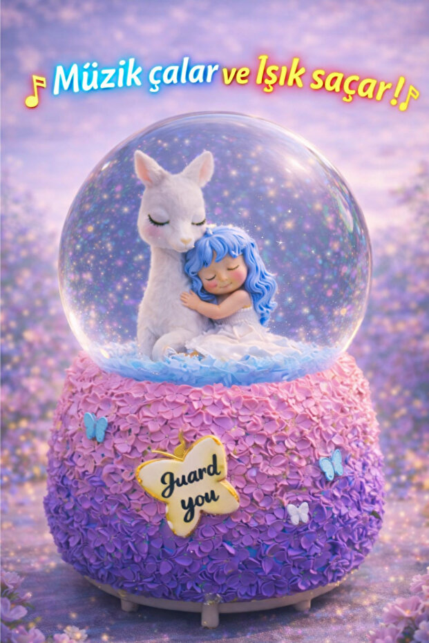 Arfseb Masalsı Kız ve Unicorn Tasarımlı LED Işıklı Müzikli Kar Küresi