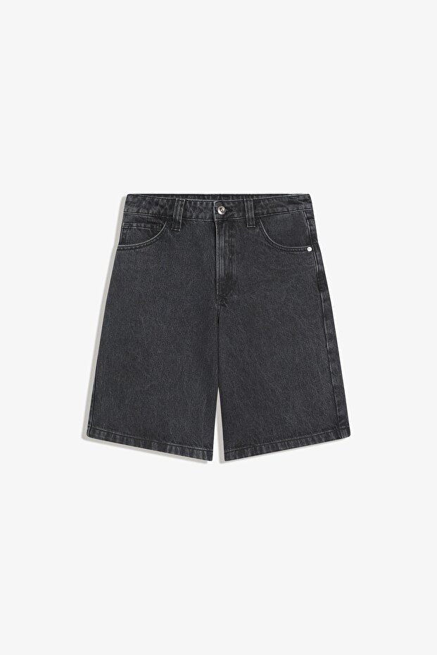 Denim baggy fit şort - 5