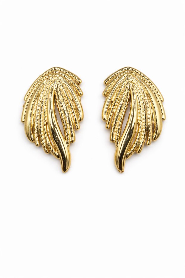 Women's Steel Yellow Color Retro Leaf Design Tarnish Resistant Earrings