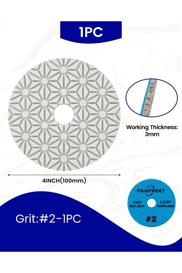 STEP 2 Panfreet Wet/Dry 3 Step 4 Inch Diamond Polishing Pads Granite Polishing Pads for Granite Quar