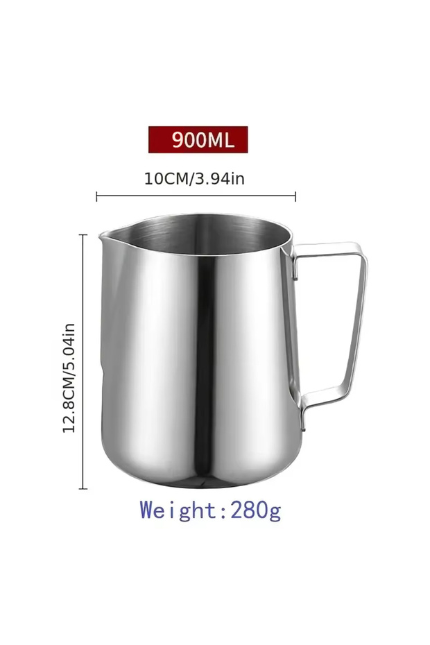 900ML Without Scale 350/600/900ml Milk Creamer Frothing Pitcher With Scale Stainless Steel Coffee Cu