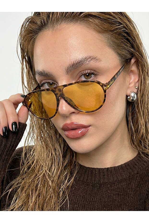 Unisex Tina Aviator Sunglasses Uv400 Leopard Orange