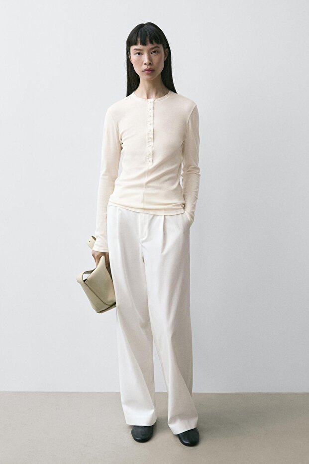 Düğmeli pamuklu tişört - 1