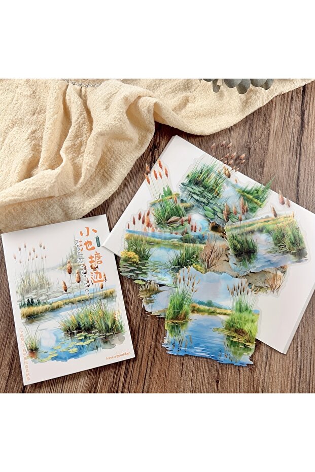 B 10 pcs Large Size Pond and Lake Landscape Stickers For DIY Scrapbooking Planner Collage Diary Sup.