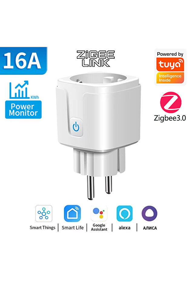 قابس ذكي أبيض بتقنية ZIGBEE بقوة 16 أمبير/20 أمبير، متوافق مع الاتحاد الأوروبي، مع مراقبة الطاقة وتحكم عن بعد عبر التطبيق ومؤقت وتحكم صوتي