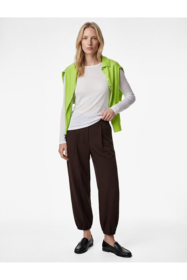 Regular Waist Pile Detailed Elasticated Leg Harem Pants