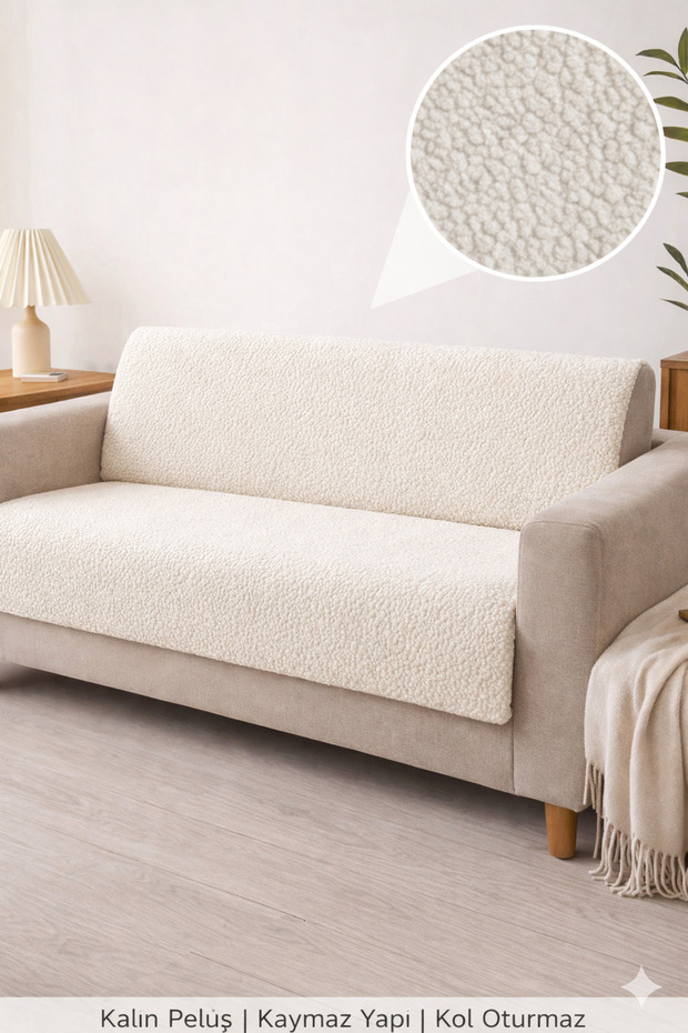 Bohemian Sofa Cover with Non-Slip Sponge Base - Sofa Bed Cover 170X210 Light Cream Color Close to White