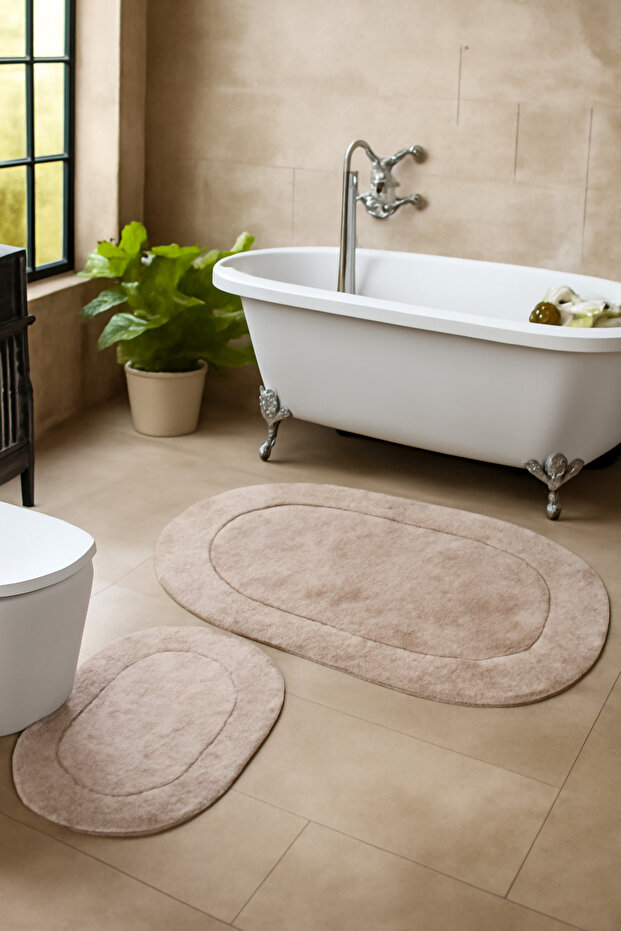 Orlina 2-Piece Mink Bath Mat Set, Carpet, Washable Toilet Set with Non-Slip Leather Base
