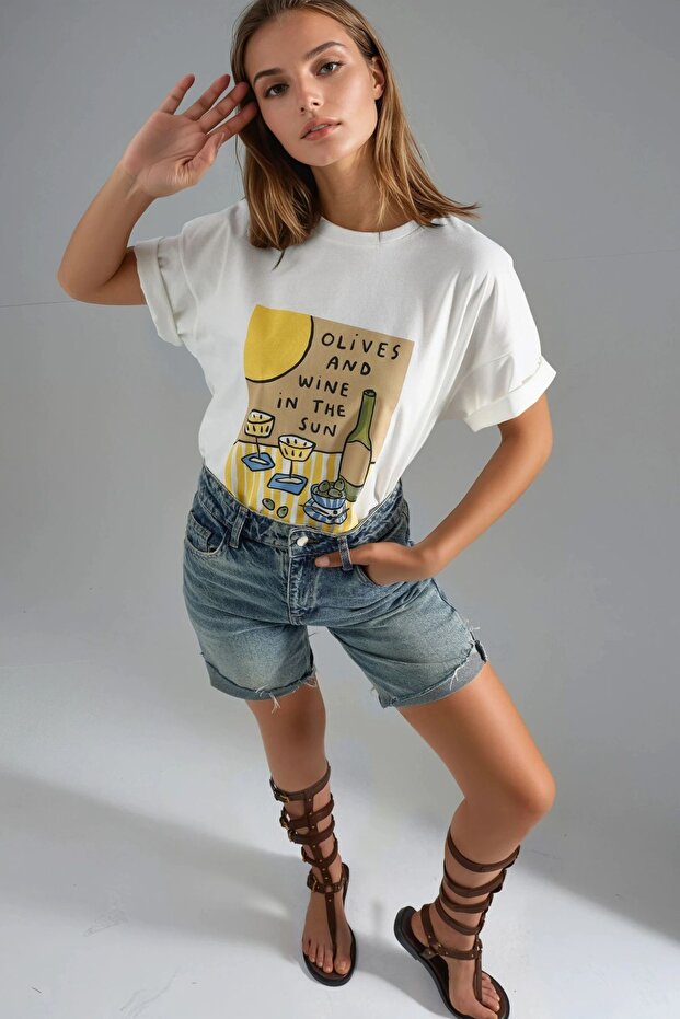 Baskılı Oversize Tişört - 2