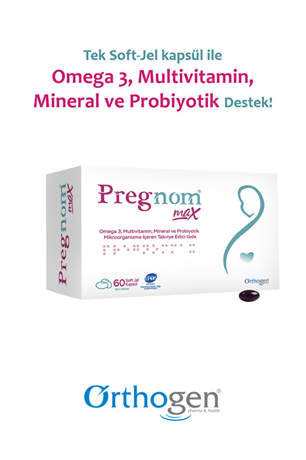 Pregnom Max 60 Kapsül – Omega 3, Vitamin, Mineral ve Probiyotik İçeren Takviye Edici Gıda - 1