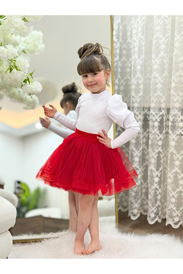 Girl's Red Costume Skirt with Tulle/Tutu 4-Layer Lining Suitable for October 29Th/April Show Use