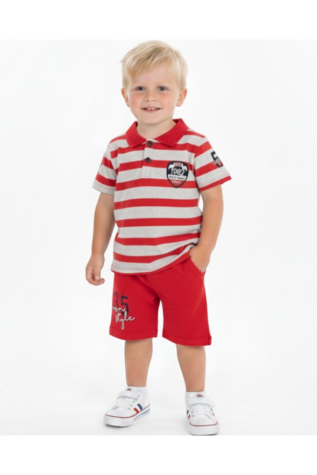 Boy's Casual Striped Polo Collar Stylish T-Shirt and Shorts Top and Bottom Set