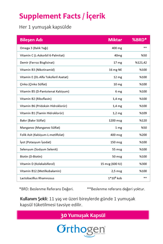 Pregnom Max 30 Kapsül – Omega 3, Vitamin, Mineral ve Probiyotik İçeren Takviye Edici Gıda - 2