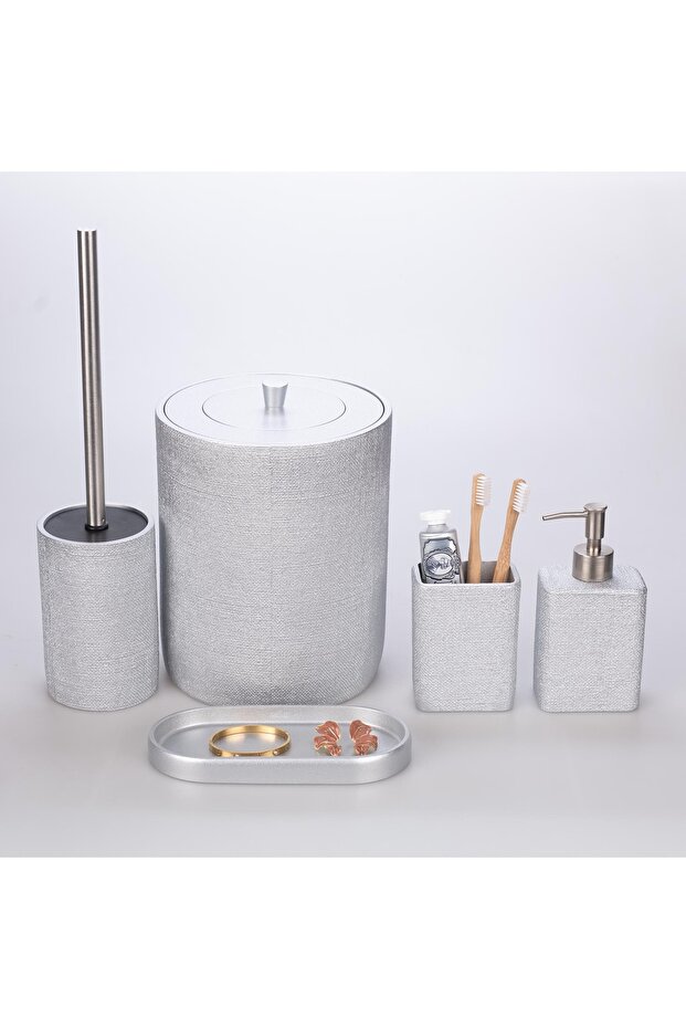 طقم حمام من الكتان باللون الفضي - 3