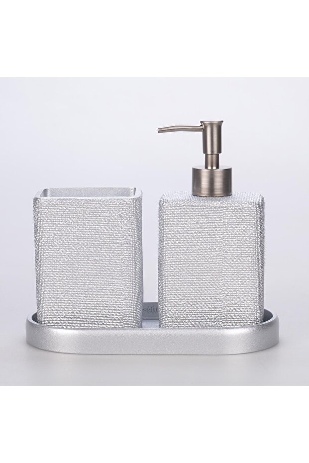 طقم حمام من الكتان باللون الفضي - 5