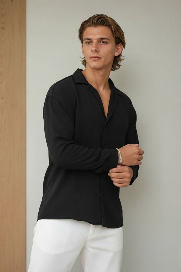 Men's Relaxed Fit Loose Linen Oversize Aerobin Shirt