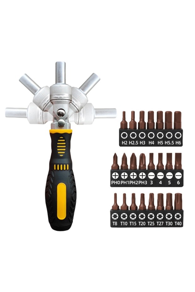طقم مفك براغي ثنائي الاتجاه PRO T024IN1 بـ 72 سنًا، قابل للانحناء وموفر للجهد، مع مجموعة رؤوس مفك براغي