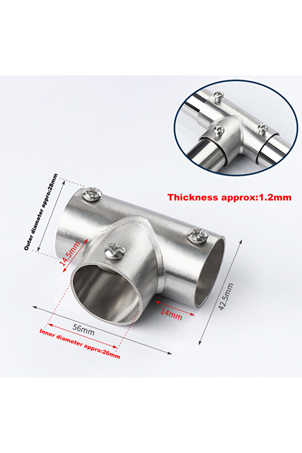 3-Way Shape Pipe Fitting Connector, Fit 1 Inch(25mm) OD Pipe Stainless Steel Structural Pipe Connect
