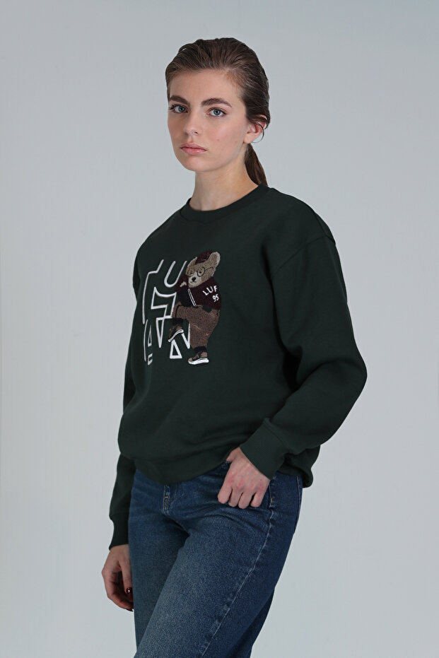 Pıtcher Kadın Örme Sweatshırt Çimen Yeşili - 3