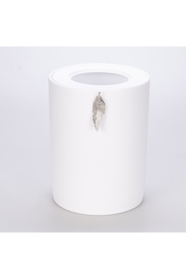 White Silver Leaf Trash Can - 3