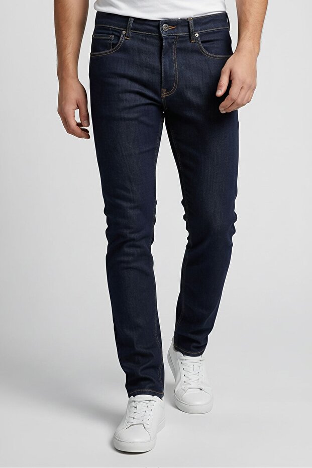 بنطلون جينز رجالي مطاطي بقصّة عادية، أزرق داكن - 2