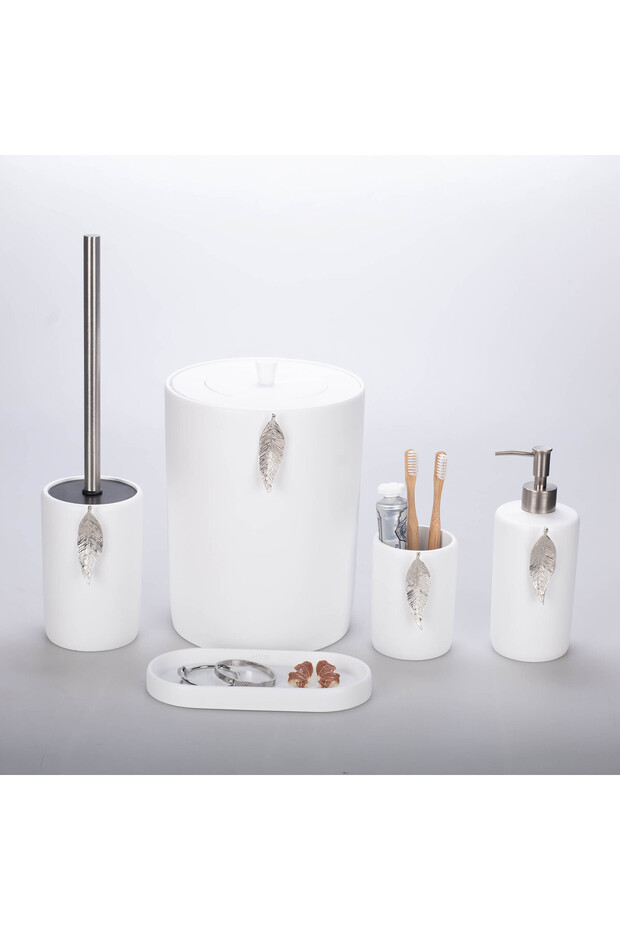 طقم حمام على شكل ورقة شجر أبيض فضي - 3