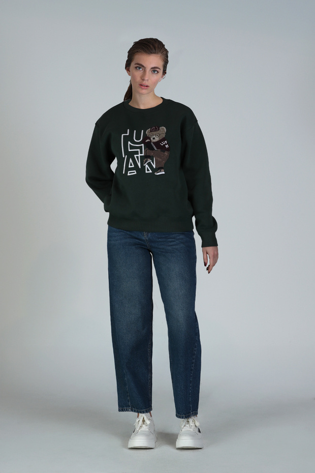 Pıtcher Kadın Örme Sweatshırt Çimen Yeşili - 2