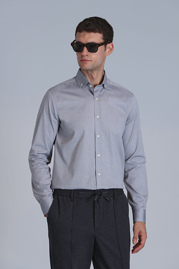 Danıel Erkek Basic Gömlek Slim Fit Gri - 5
