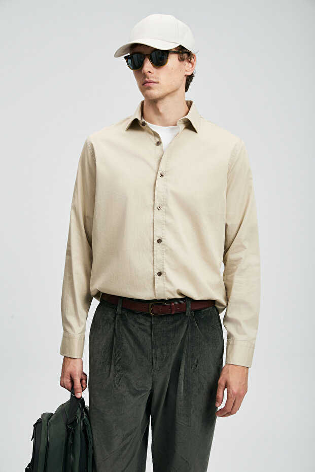 Ferla Erkek Basic Gömlek Regular Fit Bej - 1