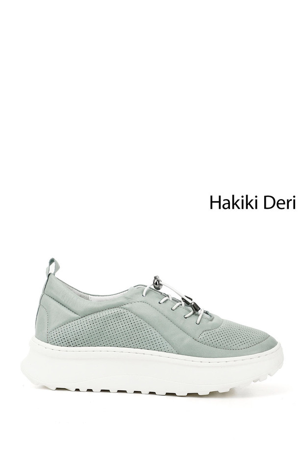 Women's Water Green Rubber Laced Comfort Genuine Leather Sneaker