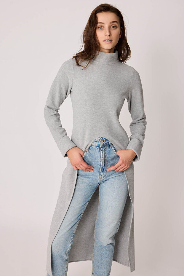 Derin Yırtmaçlı Örme Bluz - 3