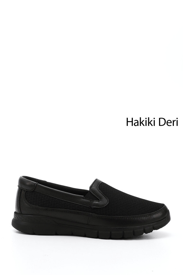 Women's Black Wedge Sole Genuine Leather Comfort Shoes
