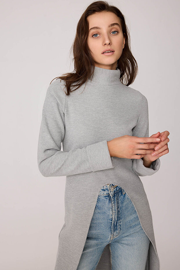 Derin Yırtmaçlı Örme Bluz - 5