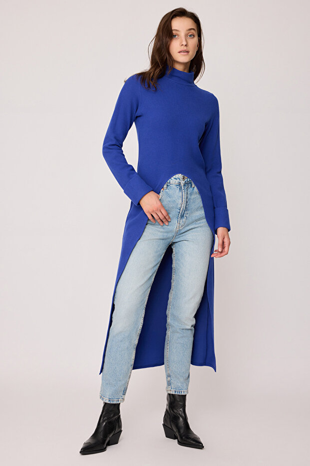 Derin Yırtmaçlı Örme Bluz - 3