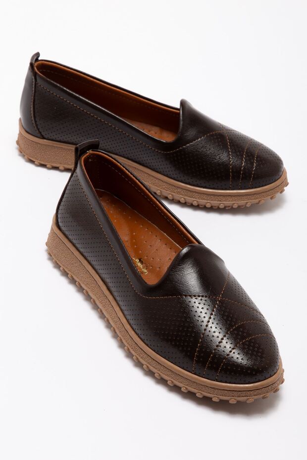 Women's Bitter Brown Genuine Leather Orthopedic Ballerinas