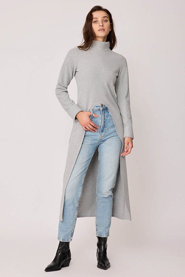 Derin Yırtmaçlı Örme Bluz - 2