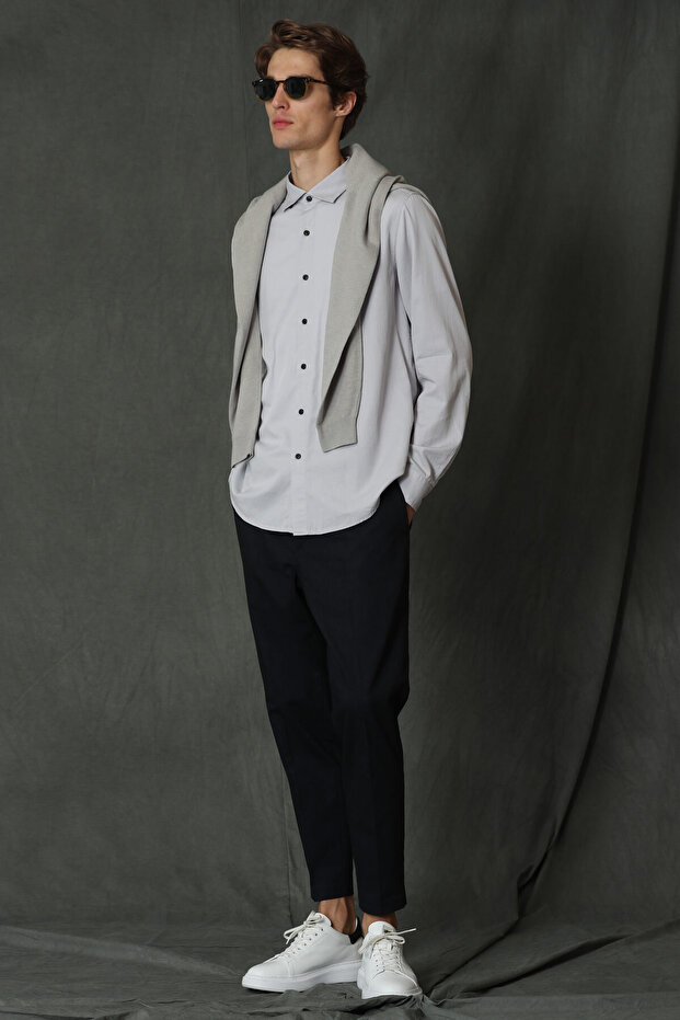 Quel Erkek Basic Gömlek Regular Fit Gri - 4