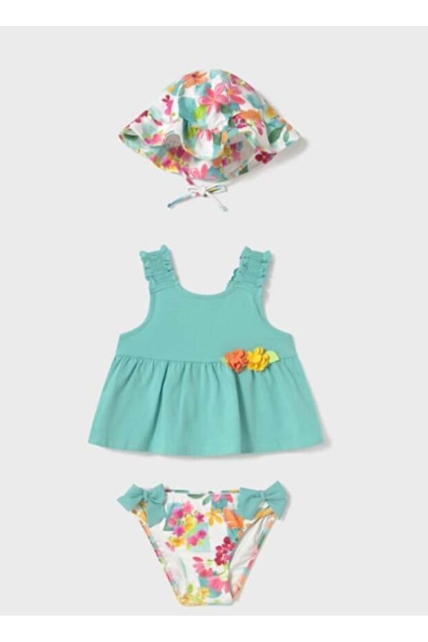 Baby Girl 1641 3 Piece Swimsuit with Hat Gkm0246